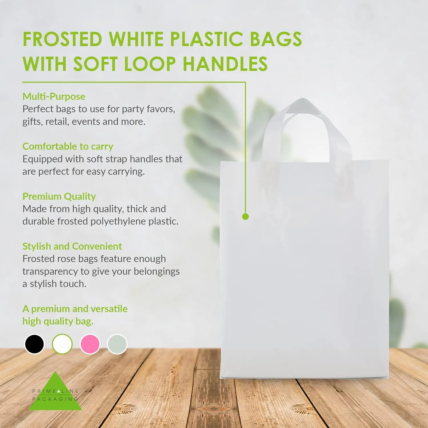 Prime Line Packaging Plastic Gift Bags with Handles, Clear Tote for Shopping, Small Business, Frosted Boutiques Supply, Retail, Bulk, 10x5x13 100 Pack