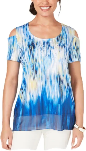 Printed Embellished Tie Dye Cold Shoulder Top Waterfall XXL