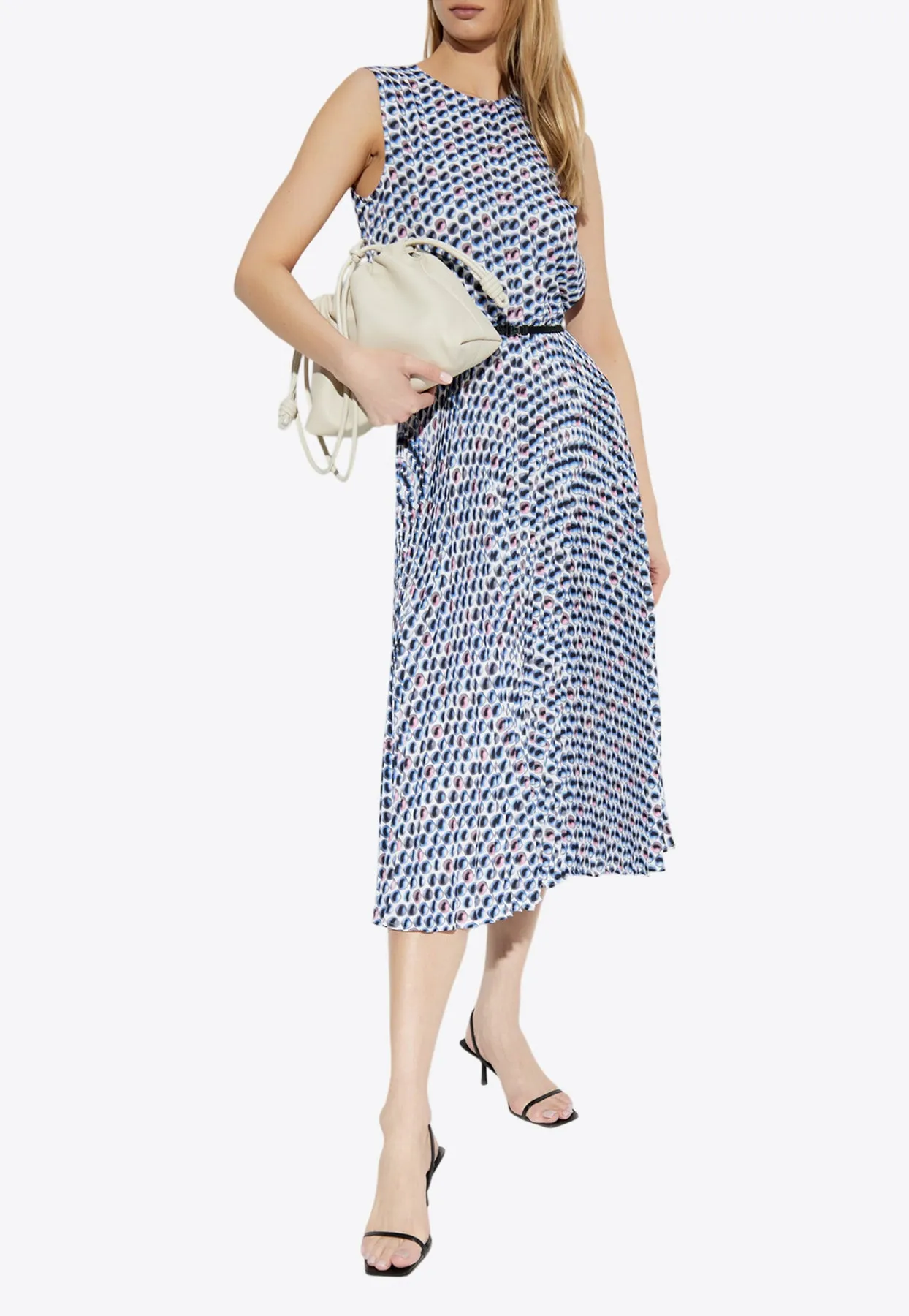 Printed Twill Crewneck Midi Dress