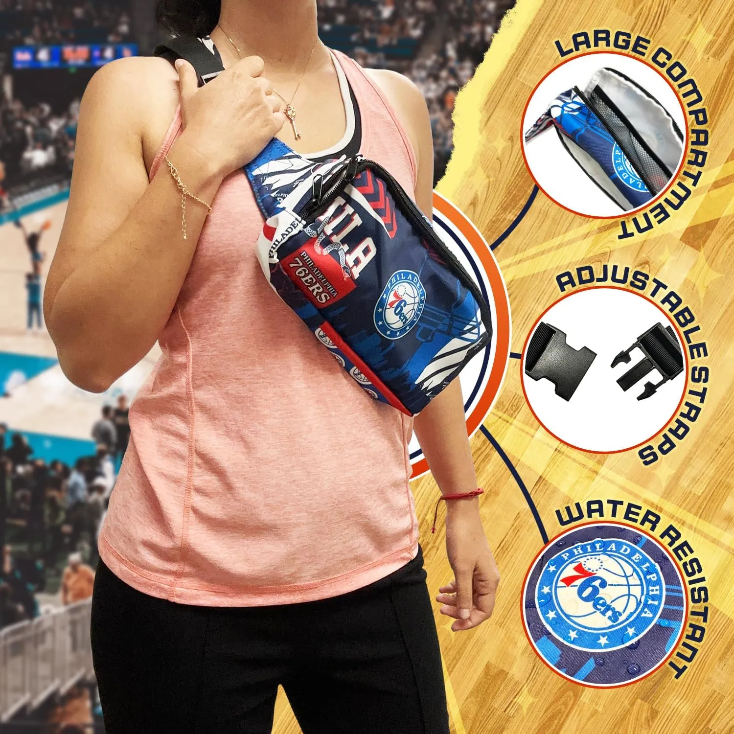 Pro Specialties Philadelphia 76ers Basketball Fanny Pack TM1872: Adult Bag (Street Series) Elevate Your Style with this Trendy Belt Bag - Ideal for Sports Enthusiasts. Perfect Waist Bag