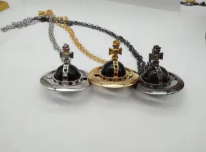 Punk Crystal Quartz Black and Red Saturn Necklace for Women | Unique Punk Saturn Planet Pendant Jewelry Necklace