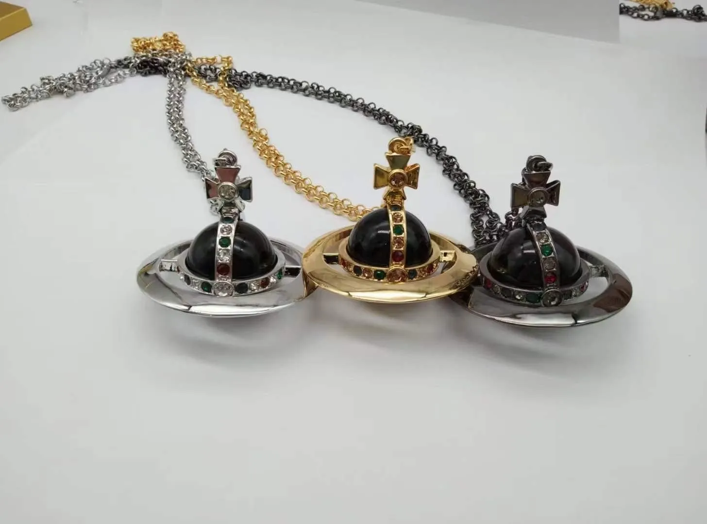 Punk Crystal Quartz Black and Red Saturn Necklace for Women | Unique Punk Saturn Planet Pendant Jewelry Necklace
