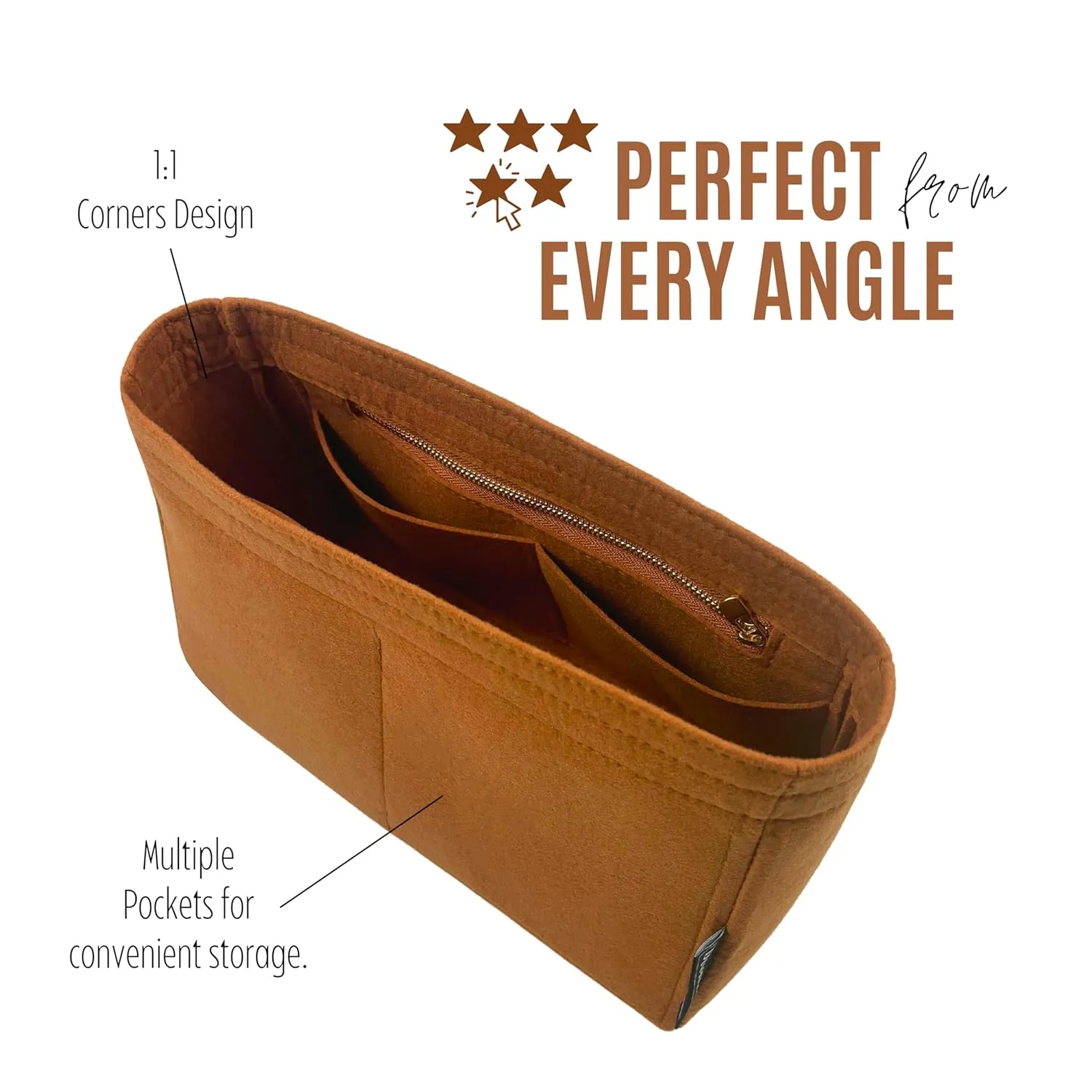 Purse Organizer compatible with Boheme Hobo Bag Organizer Insert, Handmade 2mm Thick Premium Felt Snug Sturdy Silver Zipper, Perfect Fit Tapered Shape (For Boheme Bag, Navy)