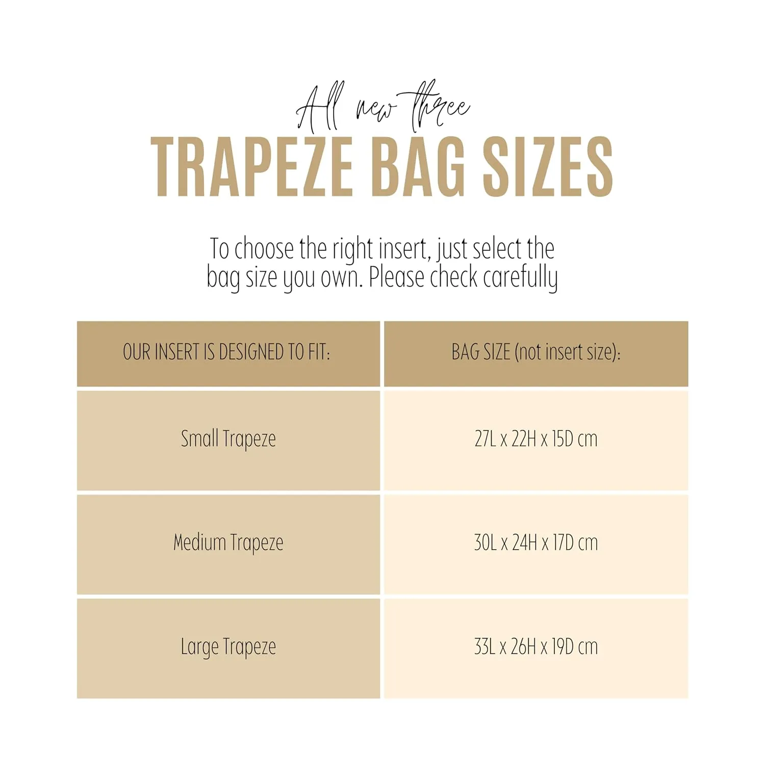 Purse Organizer for Celine Trapeze Bag Organizer, Small Trapeze Organizer, Large Trapeze Insert, Handmade 2mm Thick Felt Gold Zipper (For Medium Trapeze, Tea)
