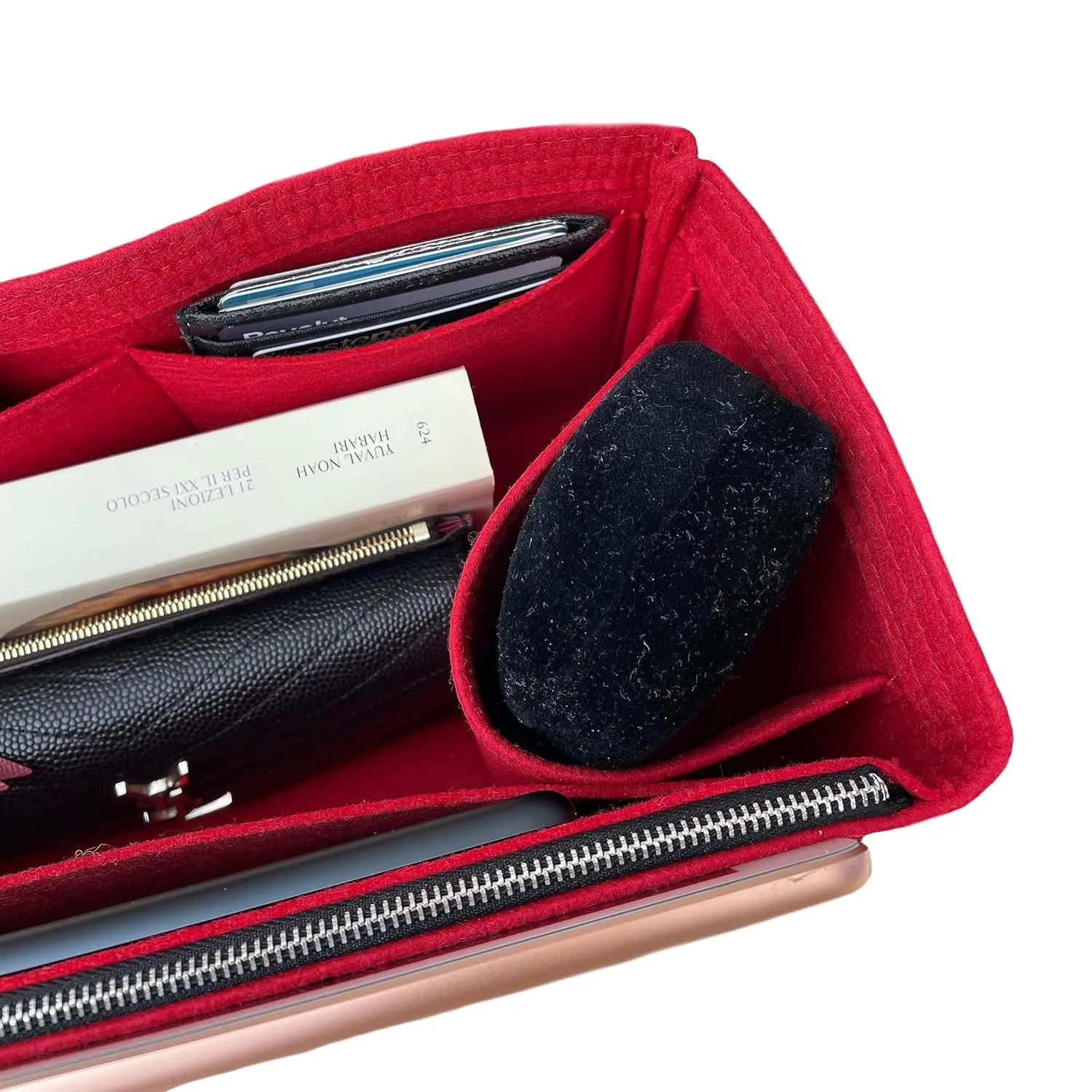 Purse Organizer for Grand Palais Lv Bag Insert, LV Palais Petit Organizer, Grand Palais Organizer, Handmade 2mm Premium Felt Snug Sturdy Gold Zipper (For Petit Palais, Sienna)