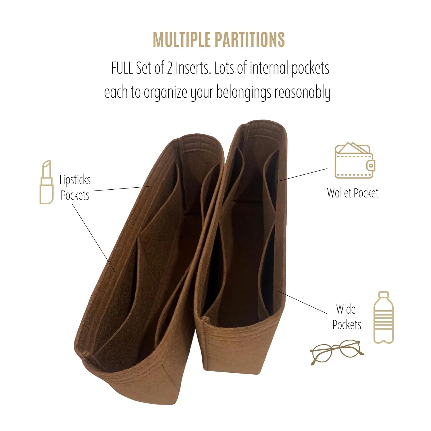 Purse Organizer for Peekaboo Bag Insert, Peekaboo Bag Organizer, Iconic Essentially Peekaboo Medium Insert, 2mm Felt Snug Sturdy Set of 2 (For Large Peekaboo Essentially, Geyser Blue)