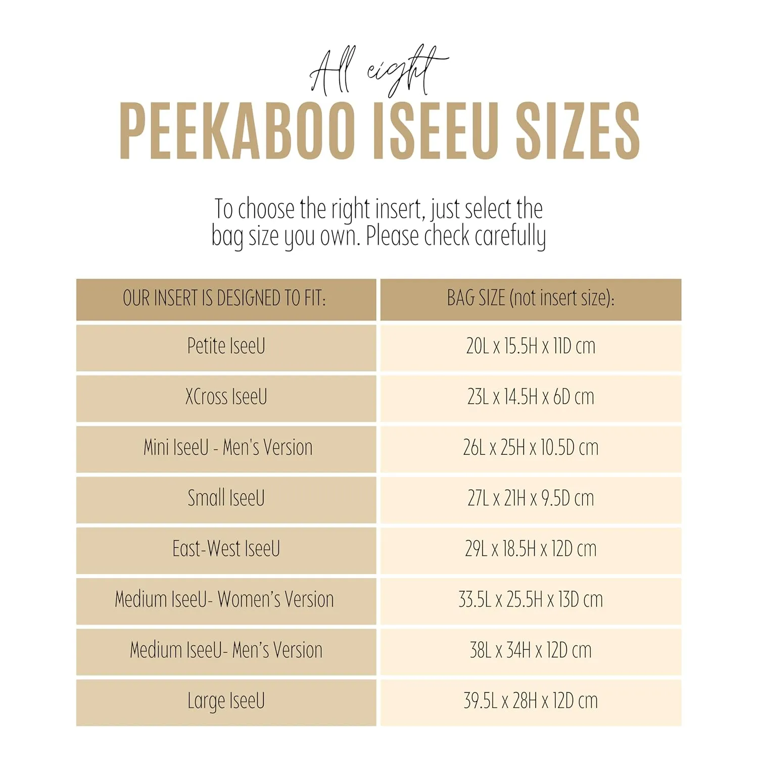 Purse Organizer for Peekaboo Bag Insert, Peekaboo IseeU Bag Organizer, IseeU Peekaboo Medium Insert, 2mm Felt Snug Sturdy Set of 2 (For Medium IseeU - Women's Version, Brown)