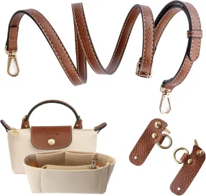 Purse Organizer Insert and Leather Bag Shoulder Strap Replacement Conversion Kit, Compatible with Longchamp Mini Bag, Felt Purse Organizer for Women Mini Bag Accessories Kit