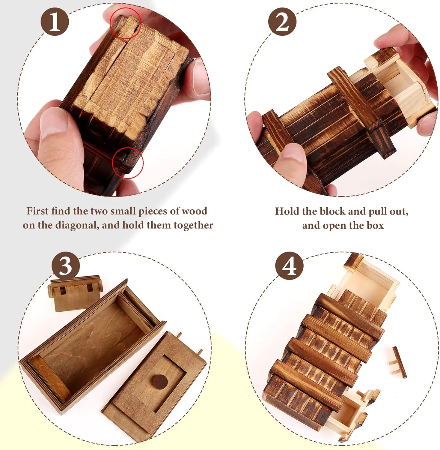Puzzle Box 6 Pack Wooden Secret Puzzle Box with Hidden Compartment 3D Brain Teaser Magic Drawers Secret Magic Box Wooden Box Puzzle Case Difficult Puzzle Box Gift Card Puzzle Box for Adults and Kids