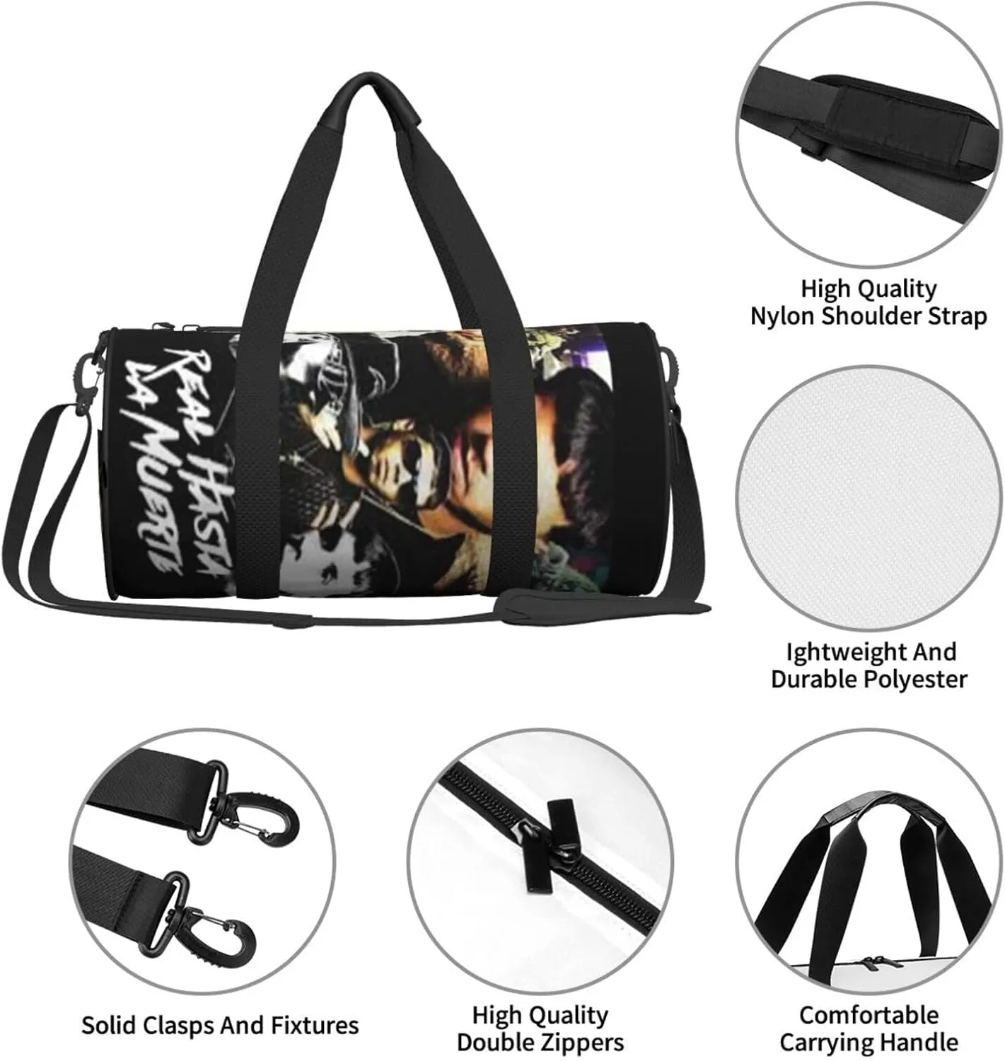 Real Hasta La Muerte Duffel Bag Large Capacity Portable Round Travel bag,Travel Sports Bag for Men and Women One Size