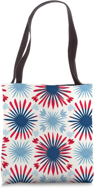 Red White Blue Firework Floral | Memorial Day & 4th Of July Tote Bag