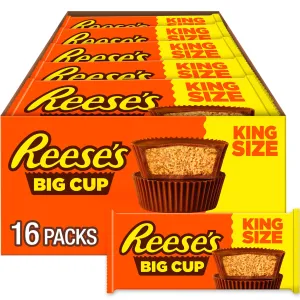 REESE'S Big Cup Milk Chocolate King Size Peanut Butter Cups, Candy Packs, 2.8 oz (16 Count).