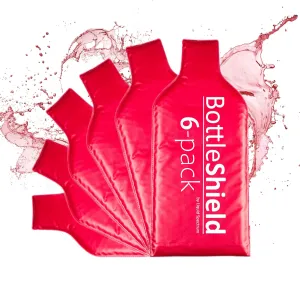 Reusable Wine Protector Travel Bag by Bottle Shield (6-pack) - Unbreakable Bottle Shipping Sleeve, Leak Proof & Double Layer Wine Bubble Wrap Sleeve | Travel Wine Bags for Suitcase Luggage