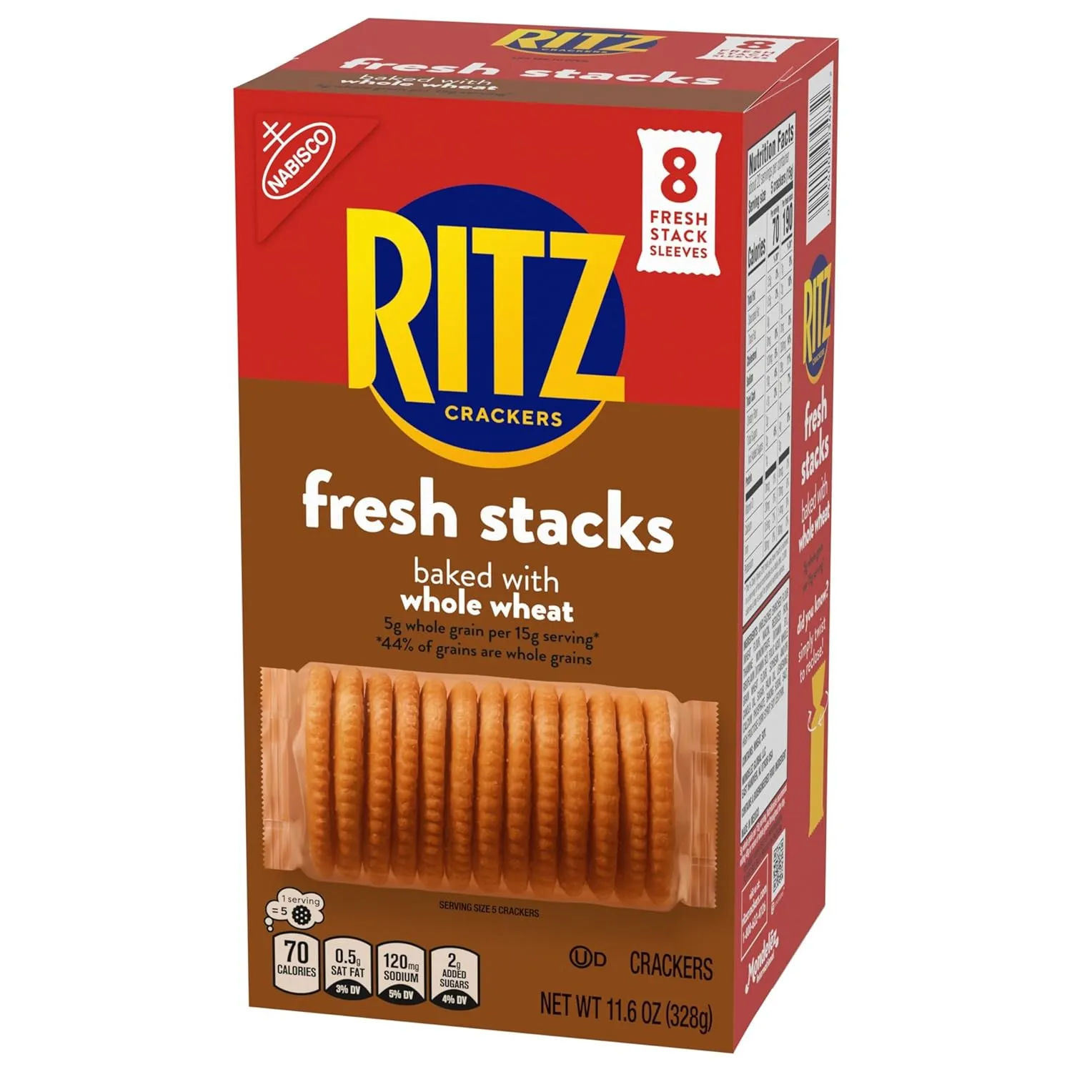 RITZ Fresh Stacks Whole Wheat Crackers, Bulk Travel Snacks, 6 Boxes (48 Multi Snack Packs)