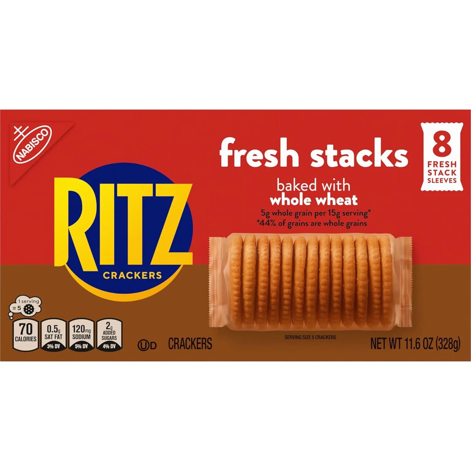 RITZ Fresh Stacks Whole Wheat Crackers, Bulk Travel Snacks, 6 Boxes (48 Multi Snack Packs)