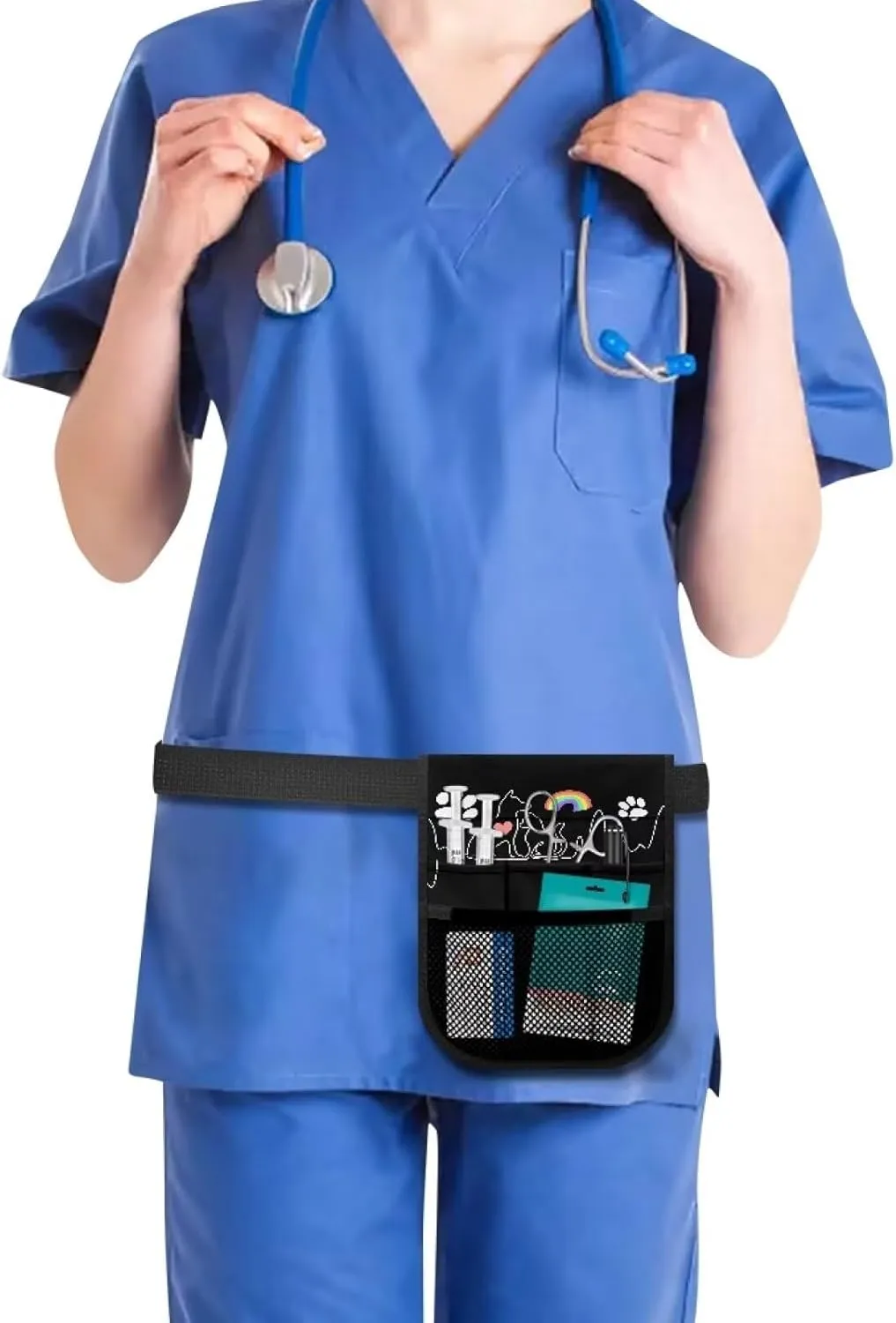 Rnyleeg Nurse Fanny Pack,Dog Lovers Rainbow Design Nursing Waist Bag with Multi-Compartment,Tape Holder,Adjustable Belt Nurse Tool Organizer for Nurses