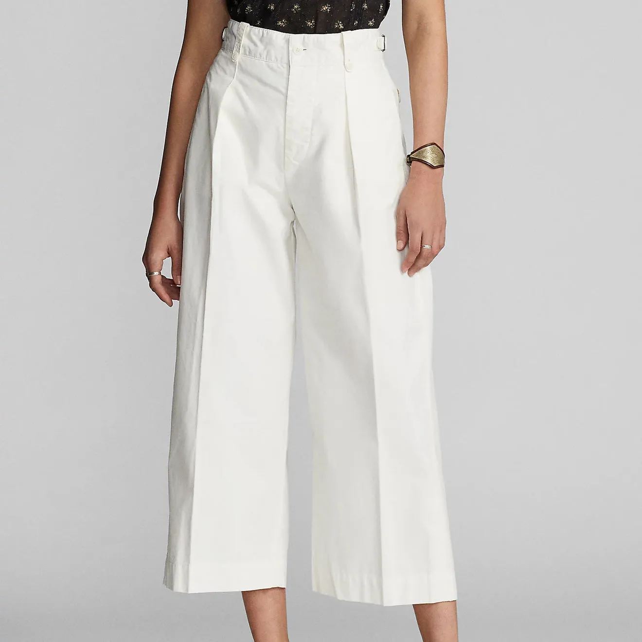 RRL by Ralph Lauren Womens Cropped Poplin Wide-Leg Trouser White
