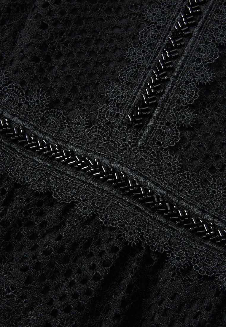 Ruffle-detail Embellished-trim Panelled Mesh Dress