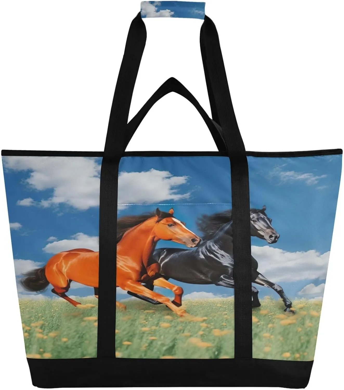 Running Herds of Horses Reusable Insulated Lunchbox Cooler Bag, Leakproof Kitchen Grocery Bag Collapsible Portable Cooler Tote Bag for Picnic, Camping, Office, Travel