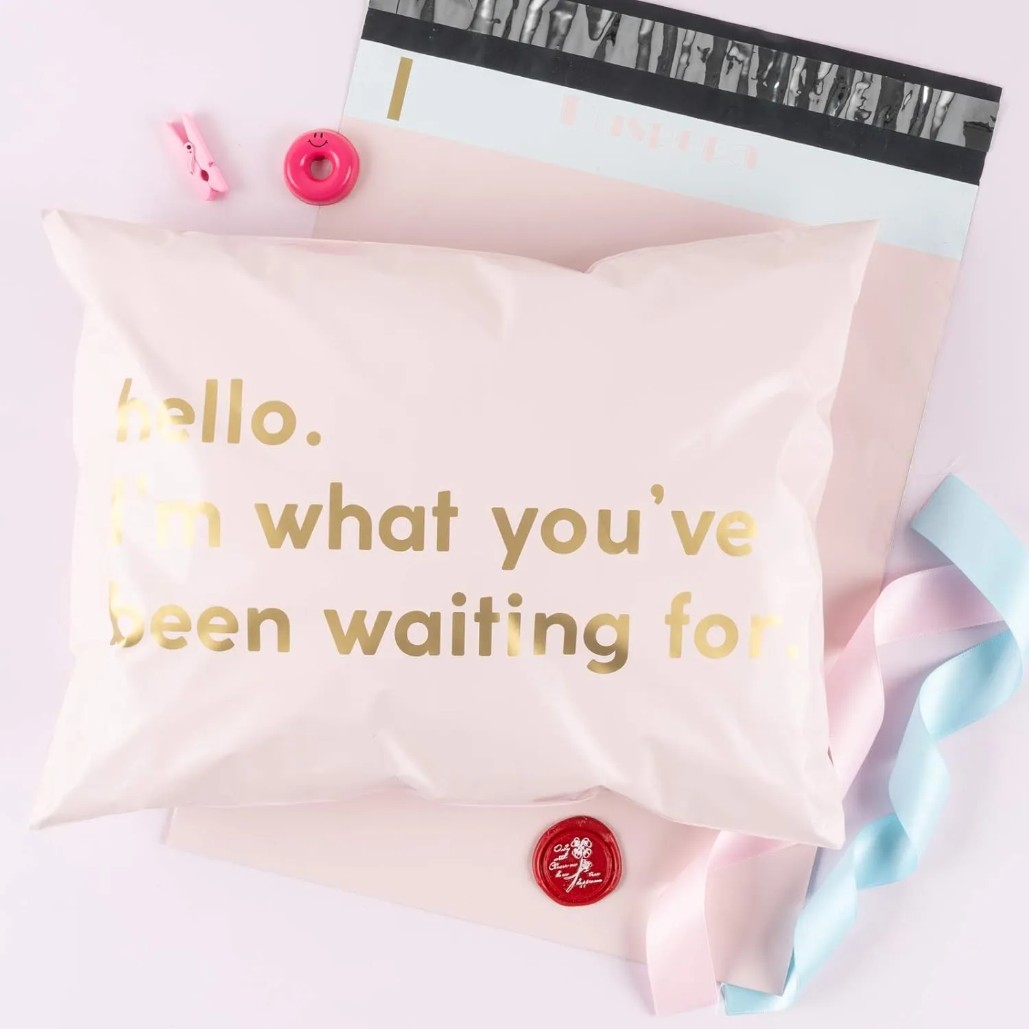 RUSPEPA Poly Mailer Shipping Bag with Self Sealing, Business Text Printed Design 2.3 Mil Heavy Duty Self Seal Mailing Envelopes, 100 Pack 10 x 13 inches, Pink