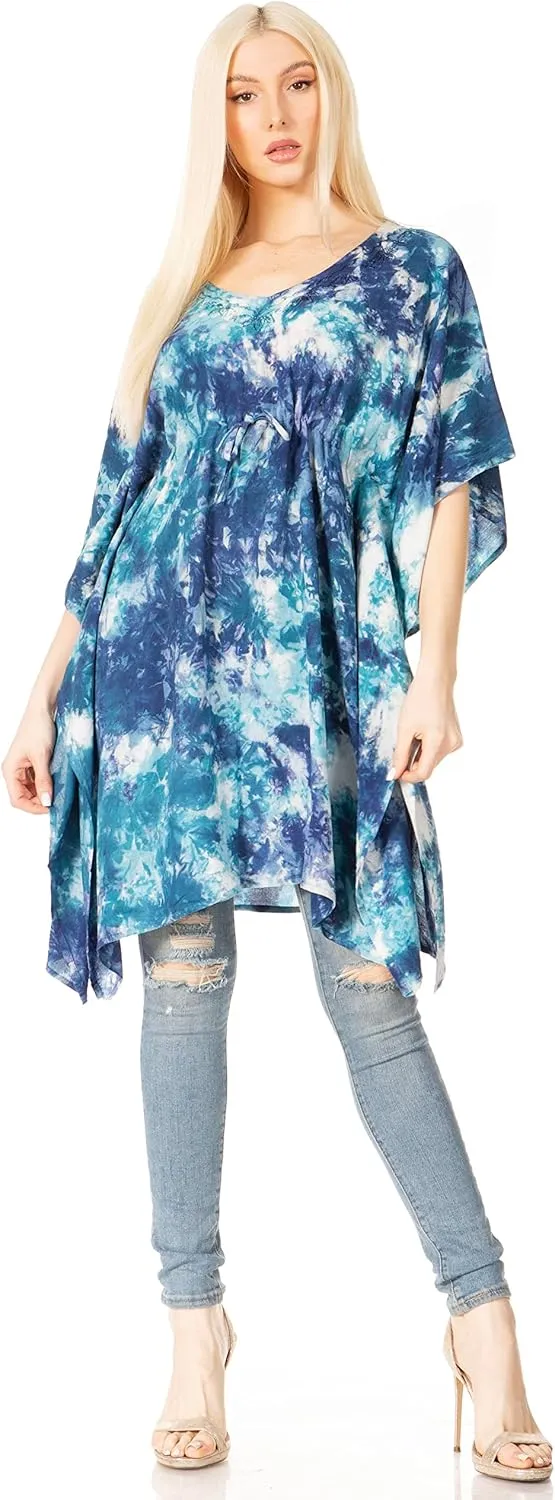 Sakkas Marcy Women's Caftan Top Tunic Dress V Neck Loose Summer Boho Swing Coverup