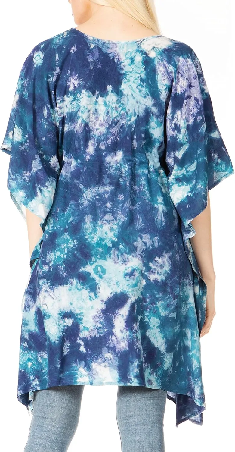 Sakkas Marcy Women's Caftan Top Tunic Dress V Neck Loose Summer Boho Swing Coverup