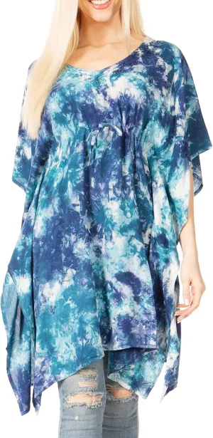 Sakkas Marcy Women's Caftan Top Tunic Dress V Neck Loose Summer Boho Swing Coverup