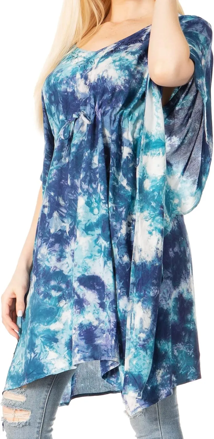Sakkas Marcy Women's Caftan Top Tunic Dress V Neck Loose Summer Boho Swing Coverup