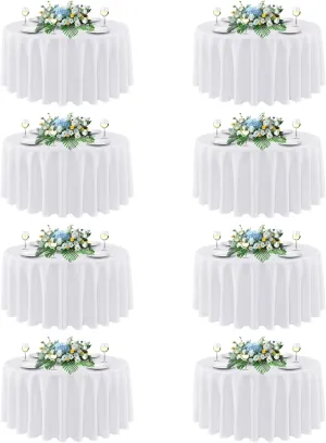 sancua 90 Inch Round Tablecloth White, 8 Pack - Circle Polyester Fabric Table Cloth for Wedding Party Reception Banquet Birthday, Washable Formal Table Cover (Fit 30-72 Inch Tables)