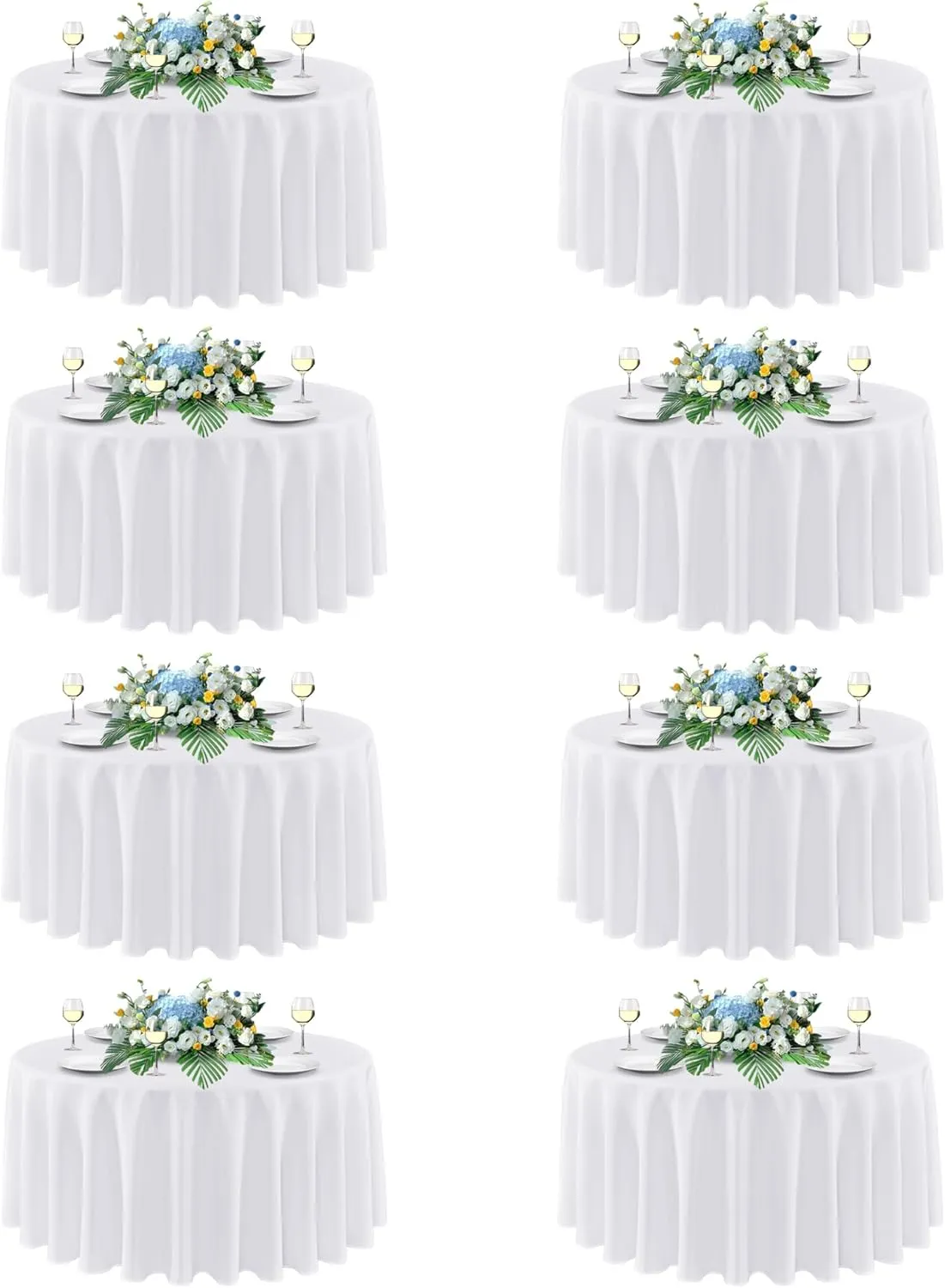 sancua 90 Inch Round Tablecloth White, 8 Pack - Circle Polyester Fabric Table Cloth for Wedding Party Reception Banquet Birthday, Washable Formal Table Cover (Fit 30-72 Inch Tables)