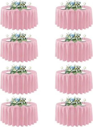 sancua Round Tablecloth 90 Inch Diameter, 8 Pack - Circle Polyester Fabric Table Cloth for Wedding Party Reception Banquet Birthday, Washable Formal Table Cover (Fit 30-72 Inch Tables), Pink