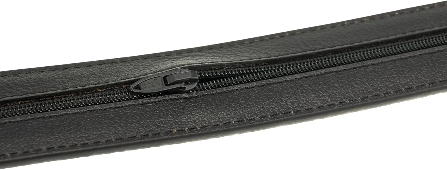 Sandpoint Leather Tab Money Belt with Extra Spacious Zipper Pocket (Black, 34)