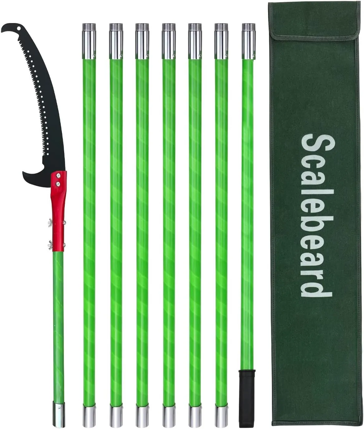 Scalebeard Manual Pole Saw,7.8-26 Ft Extendable Pole Saws for Tree Trimming with Sharp Steel Blade,Lightweight & High Strength Pole Pruner for High Reach Trimming,Palm Tree Maintenance(Bags Included)