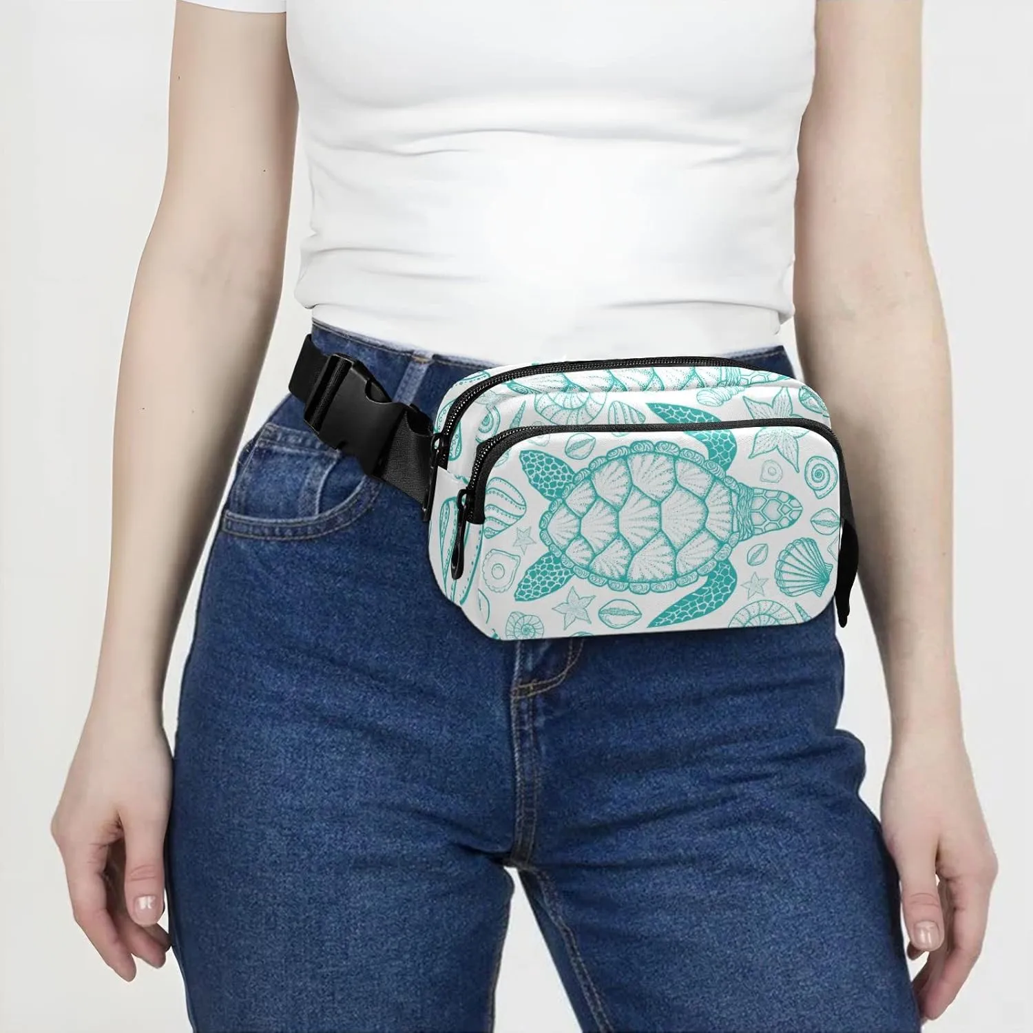 Sea Turtle Shells Fanny Packs for Women Men Belt Bag with Adjustable Strap Fashion Waist Packs Crossbody Bag Waist Pouch for Cycling Hiking