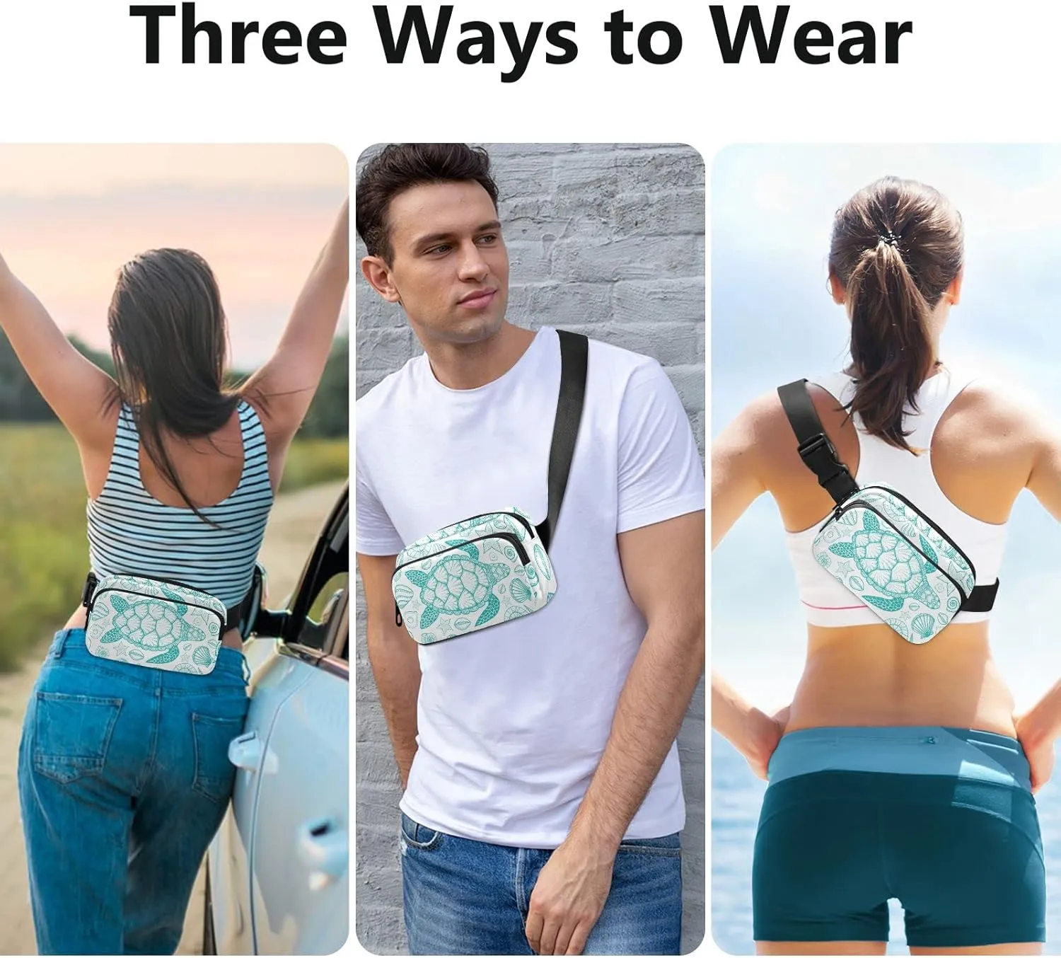 Sea Turtle Shells Fanny Packs for Women Men Belt Bag with Adjustable Strap Fashion Waist Packs Crossbody Bag Waist Pouch for Cycling Hiking