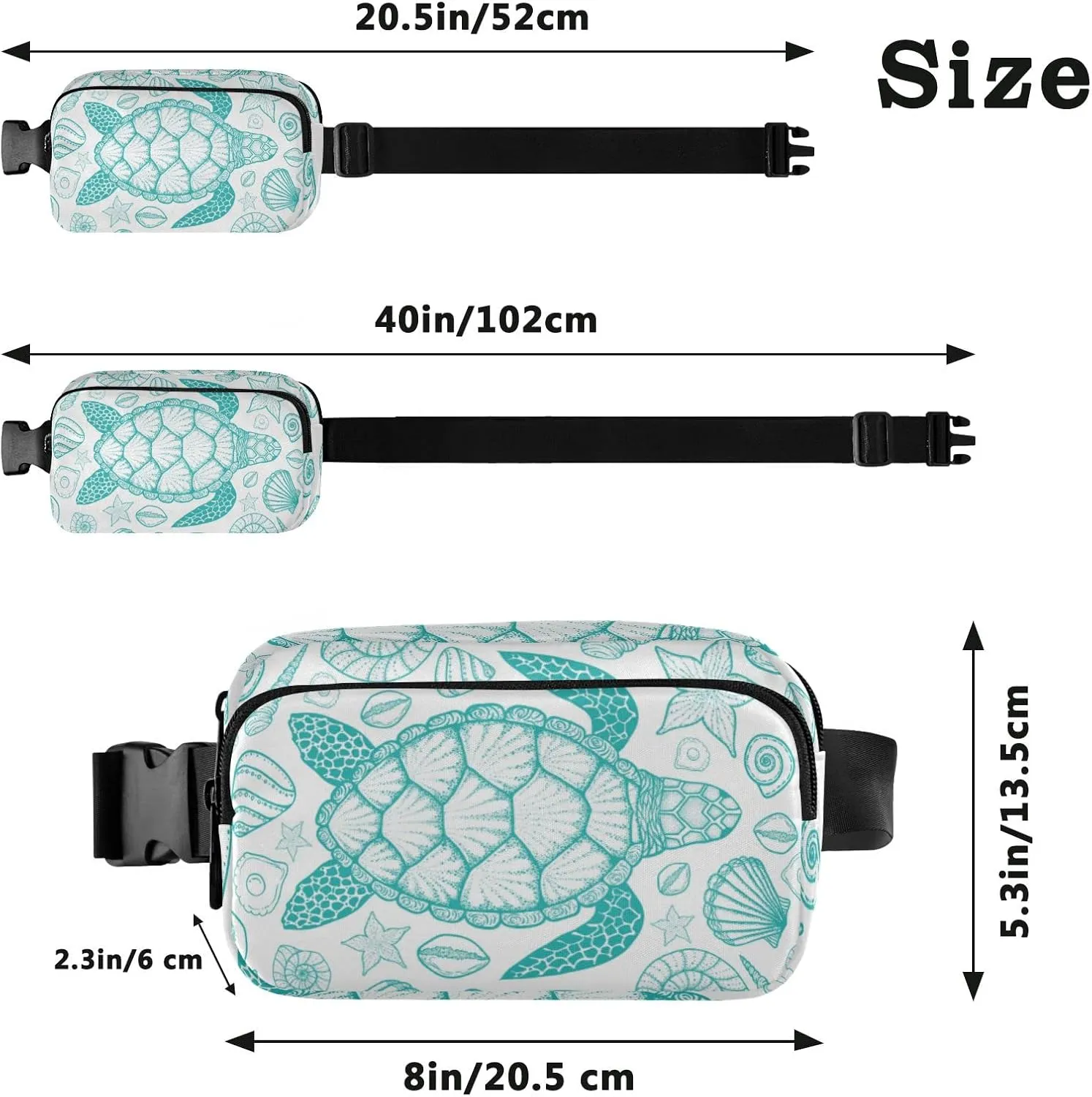 Sea Turtle Shells Fanny Packs for Women Men Belt Bag with Adjustable Strap Fashion Waist Packs Crossbody Bag Waist Pouch for Cycling Hiking