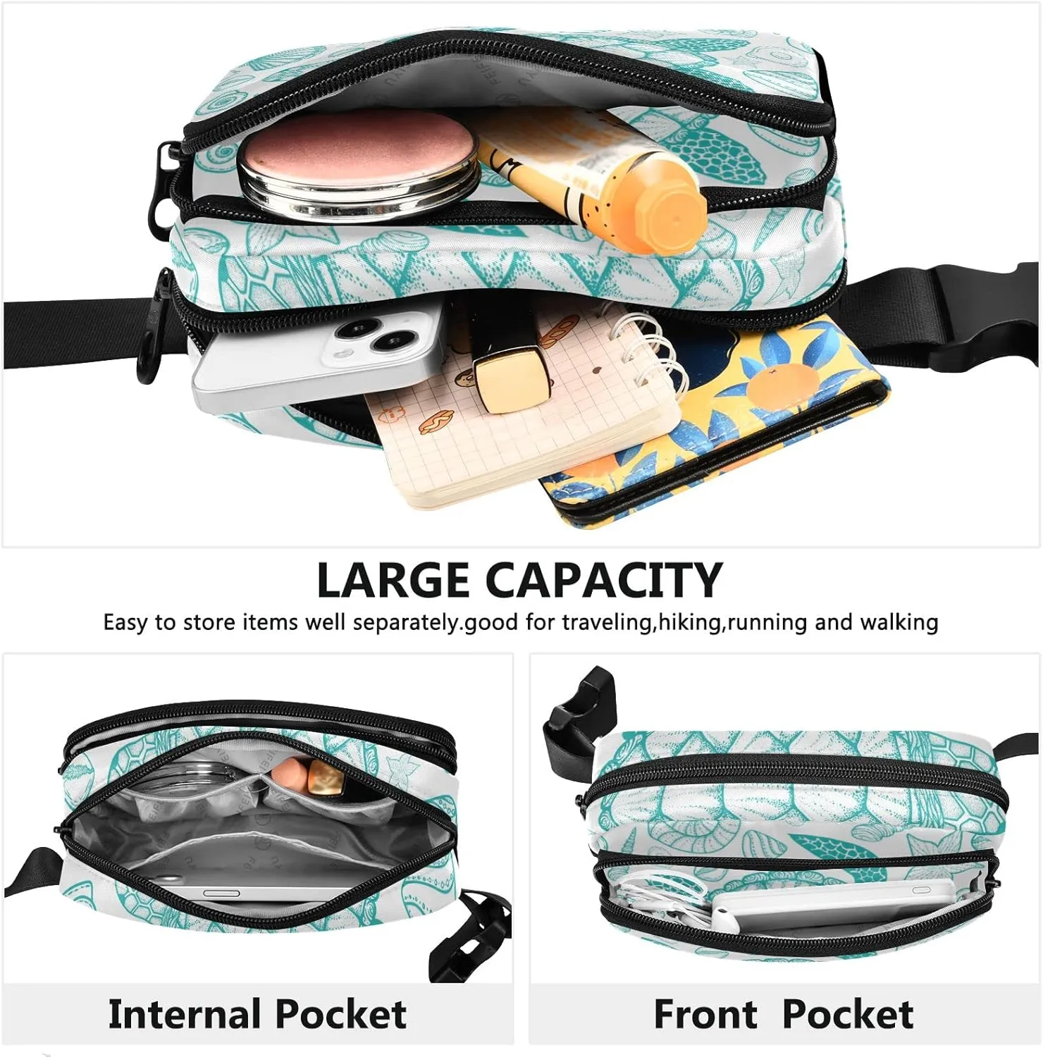 Sea Turtle Shells Fanny Packs for Women Men Belt Bag with Adjustable Strap Fashion Waist Packs Crossbody Bag Waist Pouch for Cycling Hiking