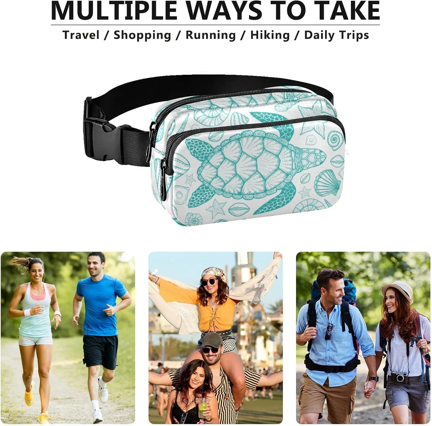 Sea Turtle Shells Fanny Packs for Women Men Belt Bag with Adjustable Strap Fashion Waist Packs Crossbody Bag Waist Pouch for Cycling Hiking