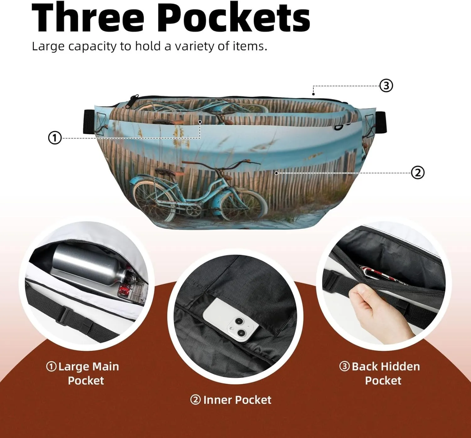 Seaside Rides Fanny Pack For Women Man,Peaceful Moments By The Sea Waist Belt Bag Crossbody For Sports Travel Hiking Running Jogging