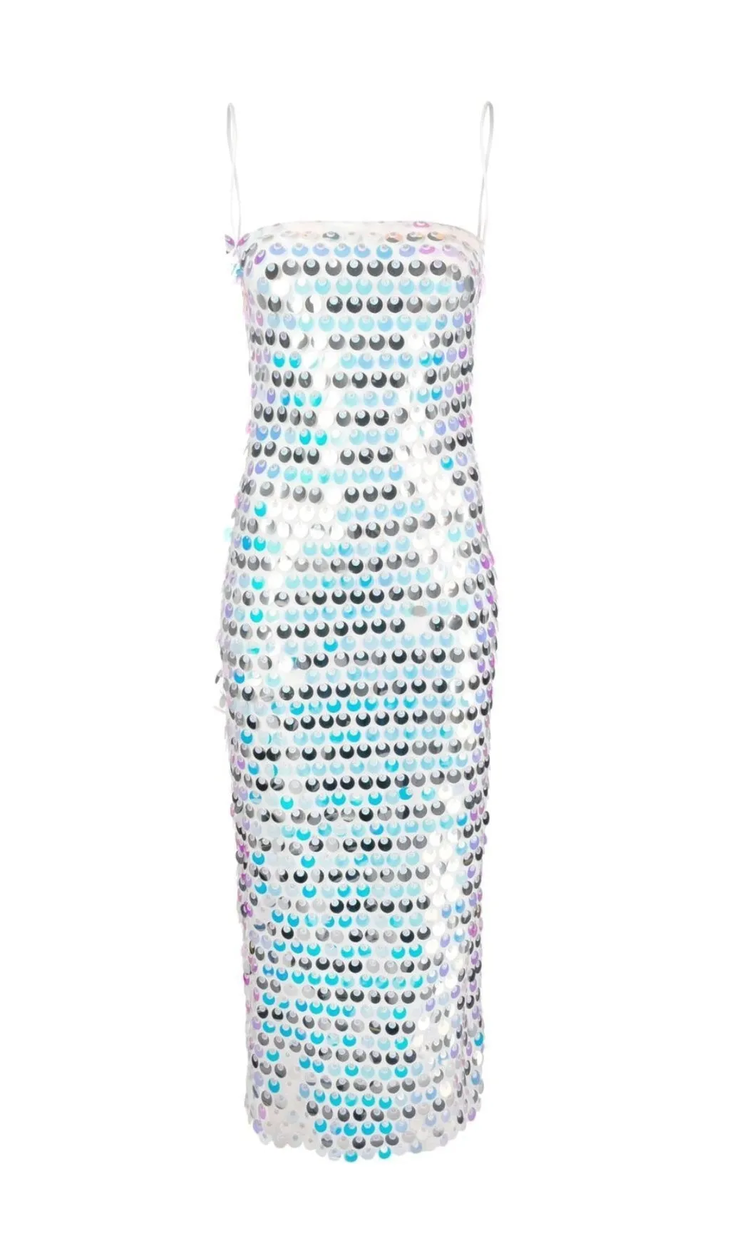 SEQUIN-EMBELLISHED SLEEVELESS MIDI DRESS IN BLUE