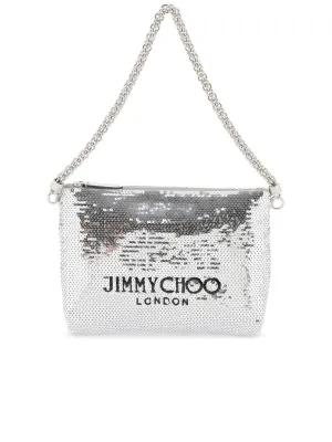 Sequined Shoulder Bag with Chain Handle and Zip Closure