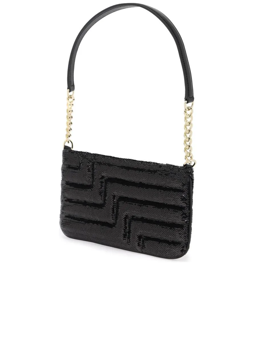 Sequined Shoulder Bag With Gold Metal Monogram