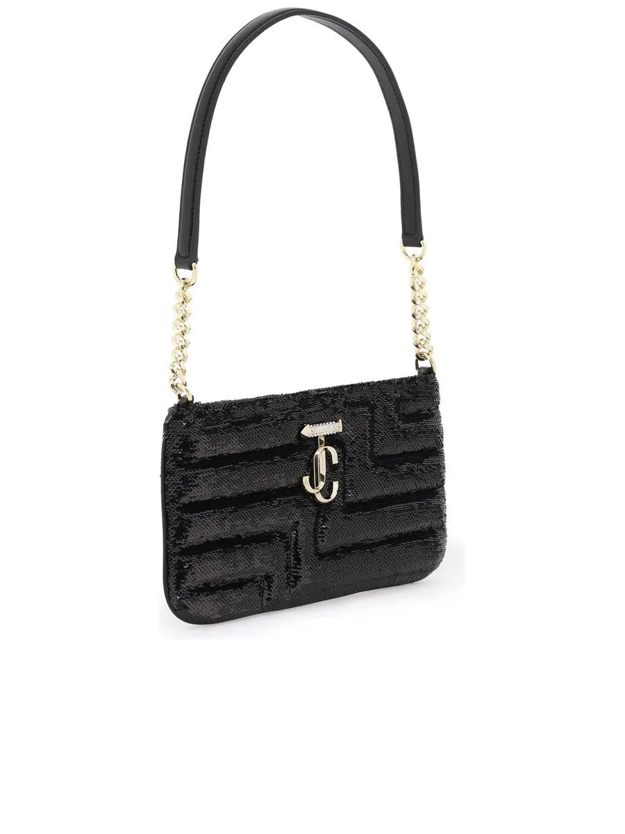 Sequined Shoulder Bag With Gold Metal Monogram