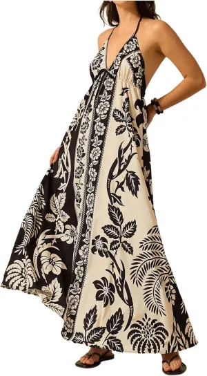 SHENHE Women's Summer Tropical Floral Halter Maxi Dress Open Back Empire Waist Flowy Boho Dress