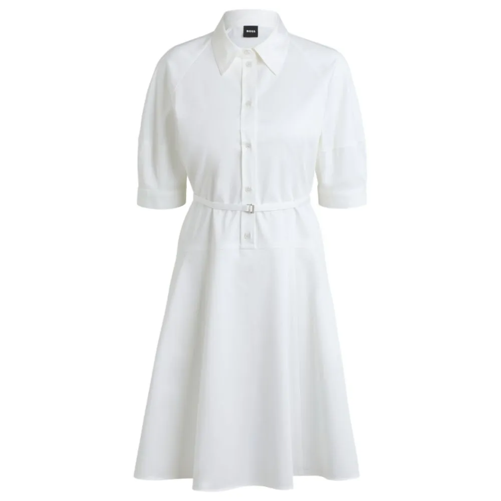 Shirt dress in stretch cotton with half placket