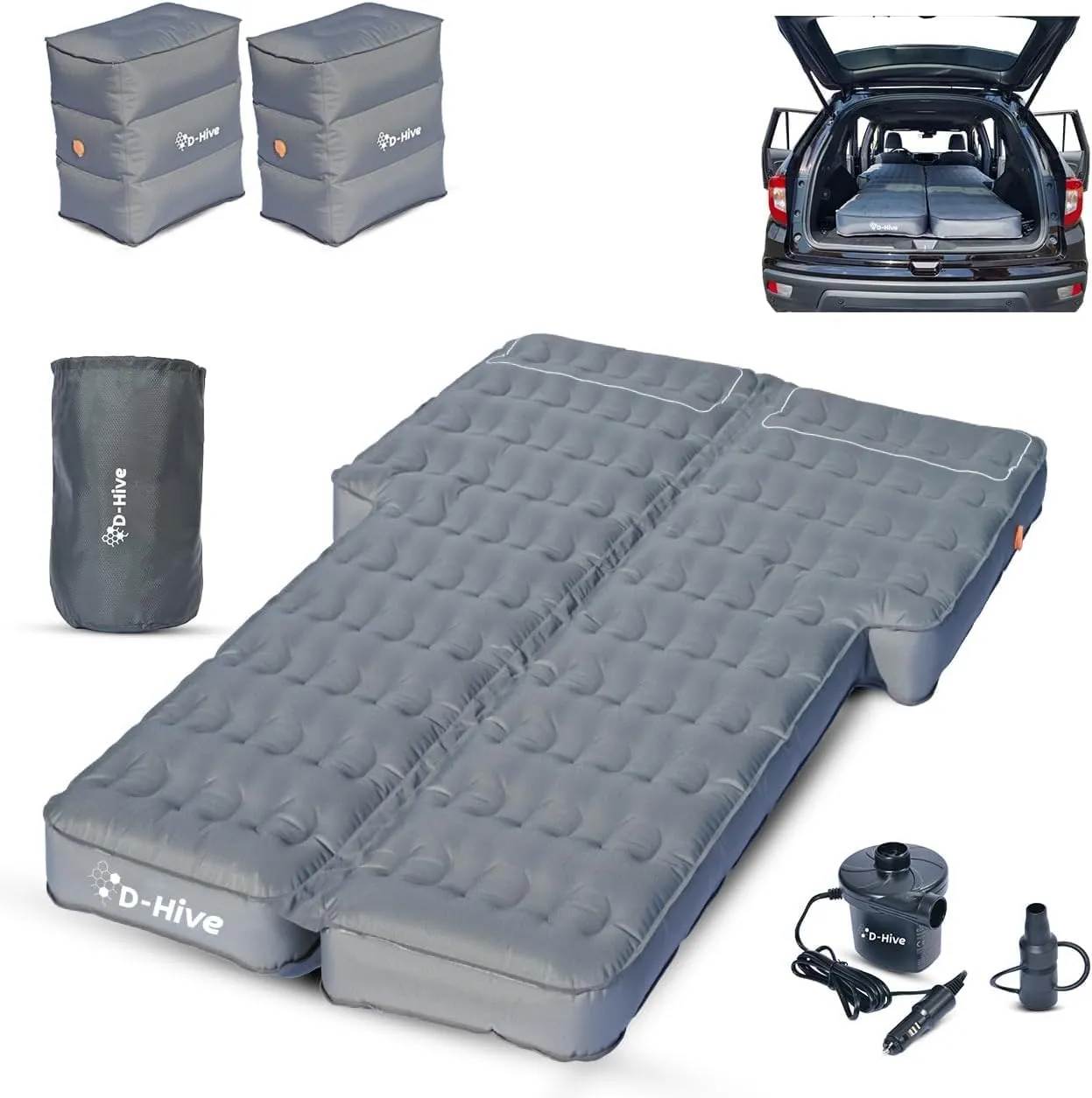 SHORTENED LENGTH - Unbeatable Durability SUV Air Mattress for Car Camping, Durable Extra Thick 300D Oxford Fabric, Quick Easy Set-Up w/Electric Pump, Car Bed Mattress with Base Extenders 180 cm