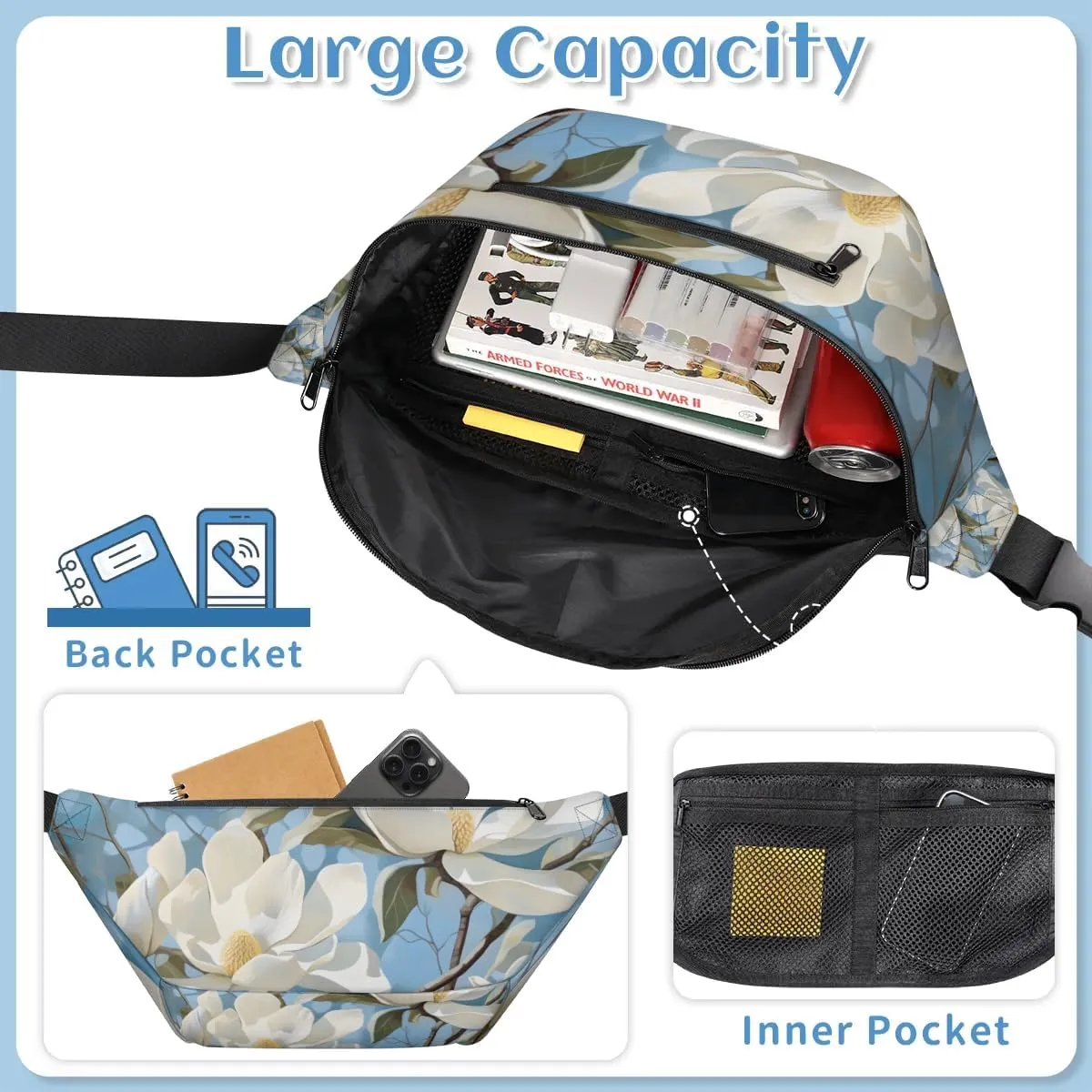 Shy Flower Sling Bag Crossbody Backpack Chest Daypack for Women Sport Travel Hiking Casual Bag Multipurpose Waist Pack With Zipper Closure Adjustable Strap Shoulder Bag