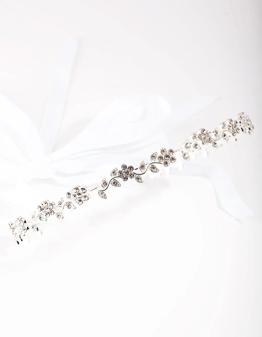 Silver Diamante Flower Tie Halo Headband