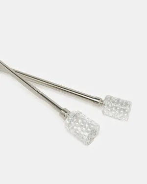 Silver Satin Plated Extendable Single Curtain Rod With Mess Finial