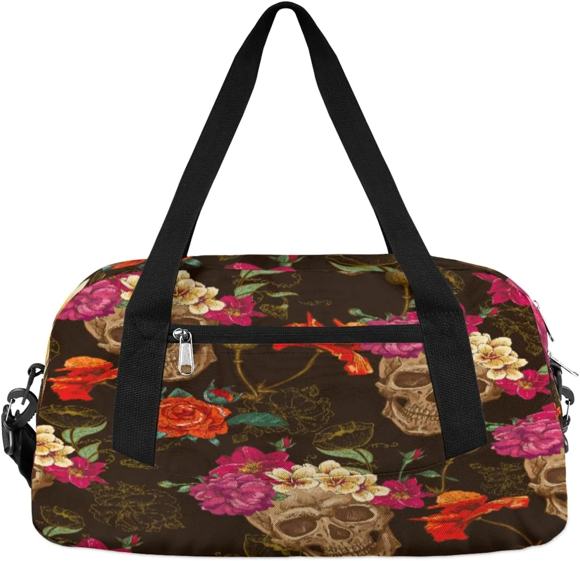 Skulls Garlands Flowers Kids Duffle Bag for Boys Girls Overnight Travel Bag Kids Duffel Bags Ballet Weekender Bag for School Gym Sport Sleepover Carry On Bag